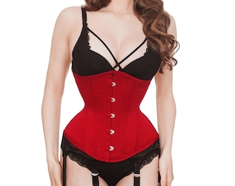 Red Underbust Corset Standard Fit, Steel Boned Waist Trainer, Hourglass Corset, Gothic Victorian Lingerie, Burlesque Corset Top