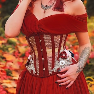 Burgundy mesh lace guipure tightlacing waist cincher steel boned waist training underbust corset