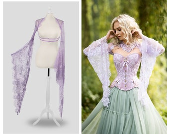 Bolero mangas bruxa, bolero lilak, fada, bolero rendado, mangas largas, jaqueta, romântico, cosplay