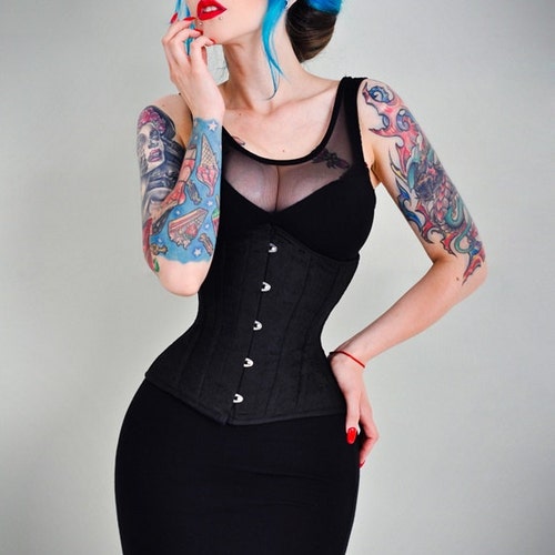 Black jacquard underbust steel corset