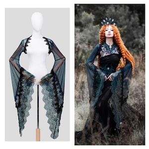 Witch sleeves bolero, black green bolero, gothic bolero, goth, lace bolero, flared sleeves, vampire, jacket, jacket bolero, romantic