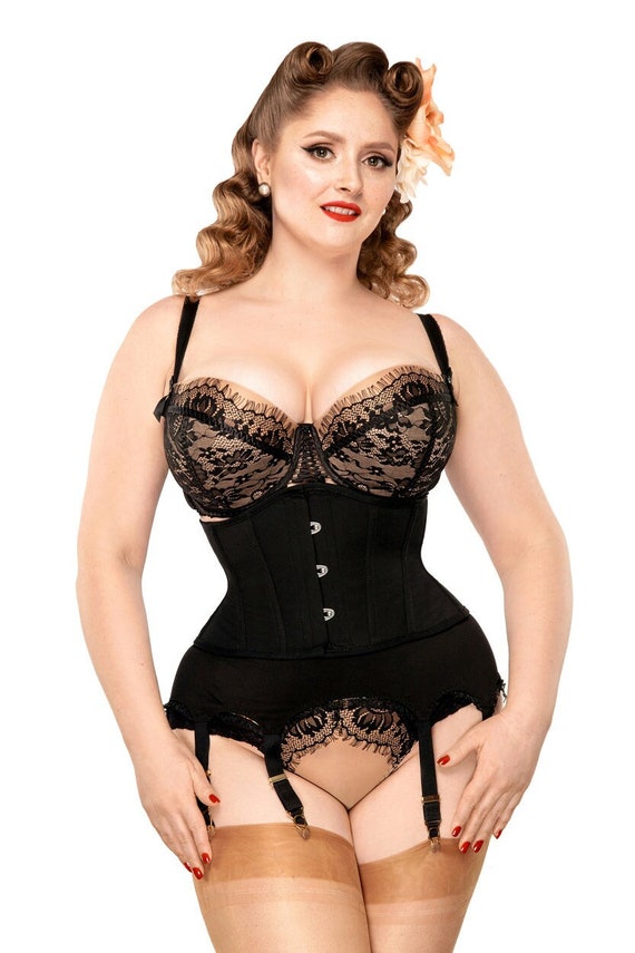 Black Underbust Waspie Corset, Waist Training, Victorian, Retro