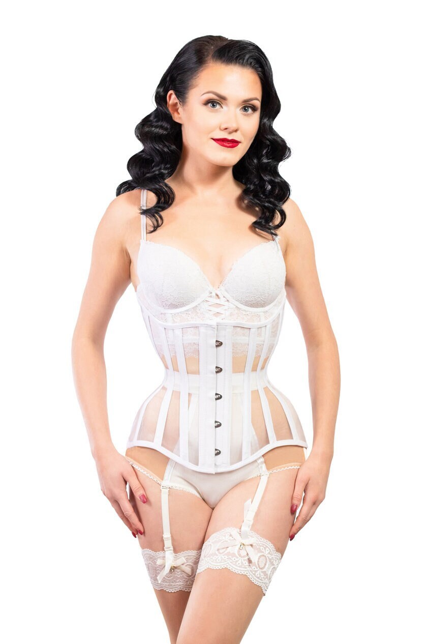 BPSZD Girdles for Women Body Shaper V-neck Bow Lace Zipper Vintage Corset  Cross Straps Sexy Shapewear with Steel Bones, White, Medium : :  Clothing, Shoes & Accessories