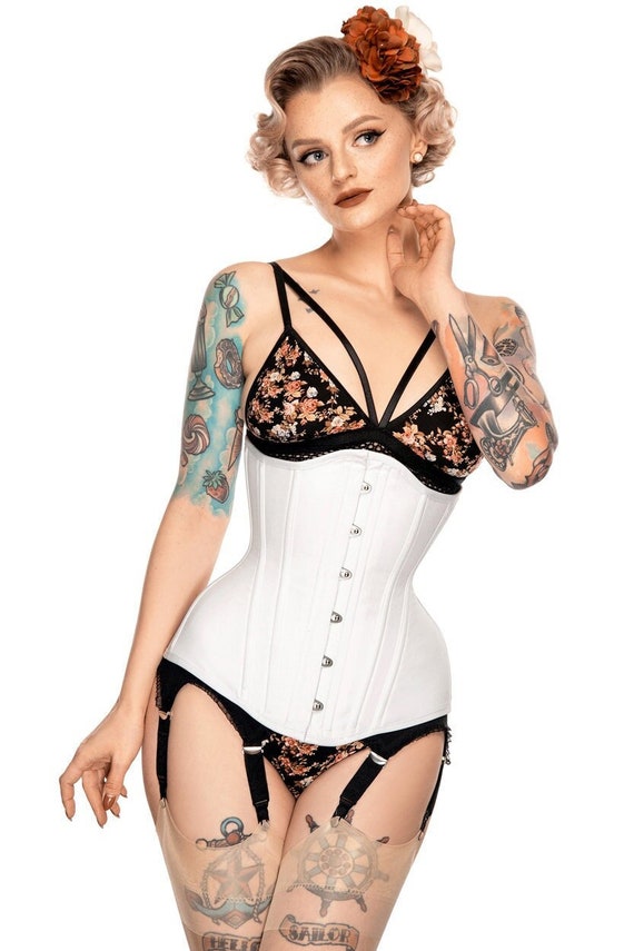 White Plain Steel Boned Waist Training Tightlacing Shaper Underbust Heavy  Duty Longline Corset Retro 