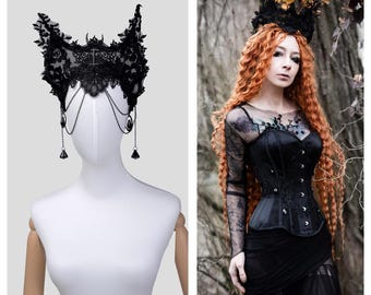 Black Lace Gothic Crown: Evil Queen Vampire Headpiece, Halloween Cosplay