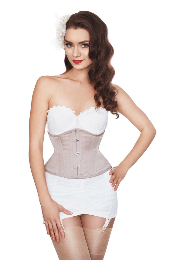 Beige Nude Plain Waspie Tightlacing Steel Bones Waist Training Underbust  Corset 