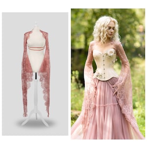 Witch sleeves bolero, dirty pink bolero, fairy, lace bolero, flared sleeves,  jacket, romantic, cosplay, boho