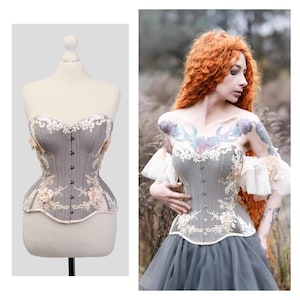 Beige velvet overbust corset, lace corset, victorian, gothic corset, wedding, bride, cosplay