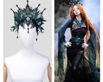 Gothic Black Lace Crown, Evil Queen Headpiece, Cosplay Tiara, Halloween