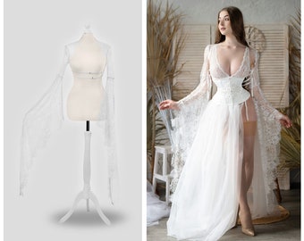 Bolero mangas bruxa, bolero branco, fada, bolero rendado, mangas largas, jaqueta, romântico, bolero casamento, bolero noiva