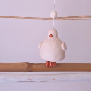 Handmade Ceramic Bird Bell: Whimsical Clay Wind Chime, Italian Art