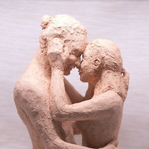 Ceramic Couple Sculpture: Heart Connection - Handmade Art Figurine