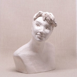 Handmade Ceramic Young Male Bust: Expressive Italian Clay Sculpture