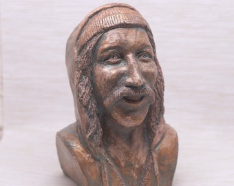 Hooded guy with moustache little sculpture - small sculpture - bust - man head sculpture - clay sculpture - little sculpture #226