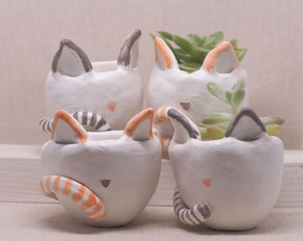 Cat Mini Planters - handmade clay planters - small succulent planter #324