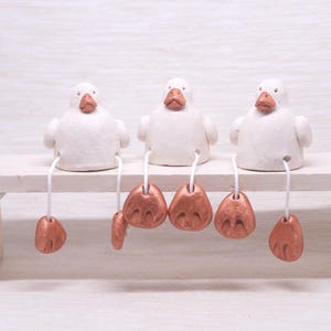 Handmade Ceramic Duck Miniatures – Whimsical Shelf Sitters – Playful Home Decor - Little white birds - bird figurine - bird miniatures #426