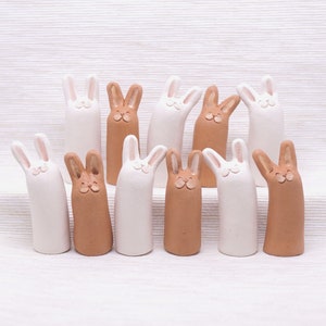 Handmade Ceramic Bunny Figurine: Mini Clay Rabbit Totem