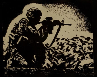 Solar Plate Relief Print "Range Day"