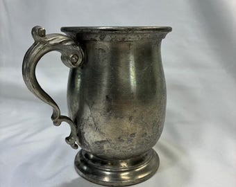 Vintage Aucello Pewter Mug with Ornate Handle – 5” Collectible Drinking Tankard
