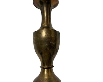 Vintage Brass Bud Vase 6" Hand Carved Made in India