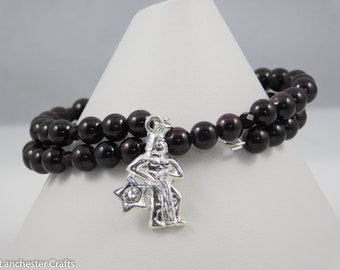 Dark Red Garnet Aquarius Bracelet | Dark Red Gemstone Silver Charm Handmade Bracelet | Aquarius Gift Charm Bracelet