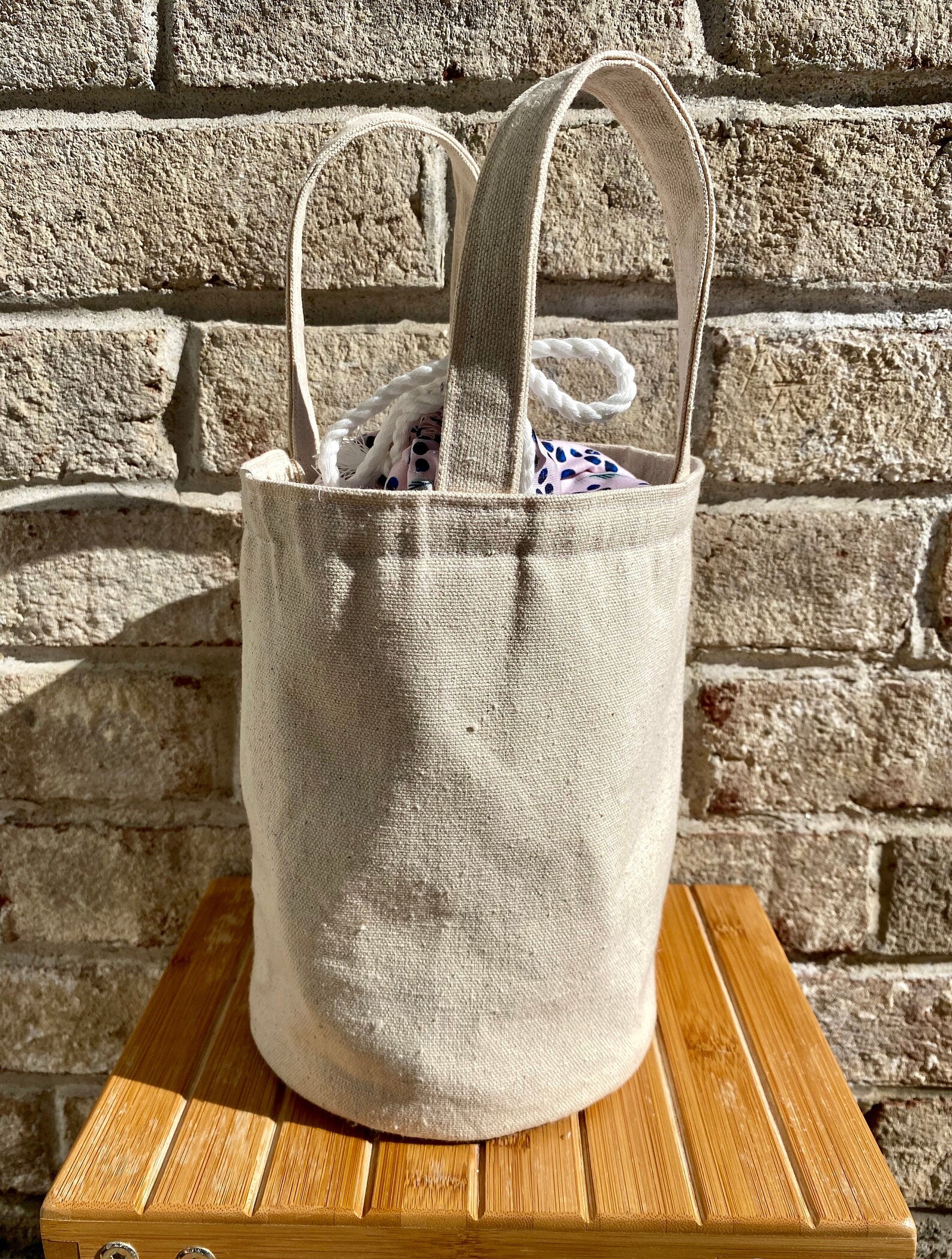 Drawstring Top Canvas Bucket Bag Etsy