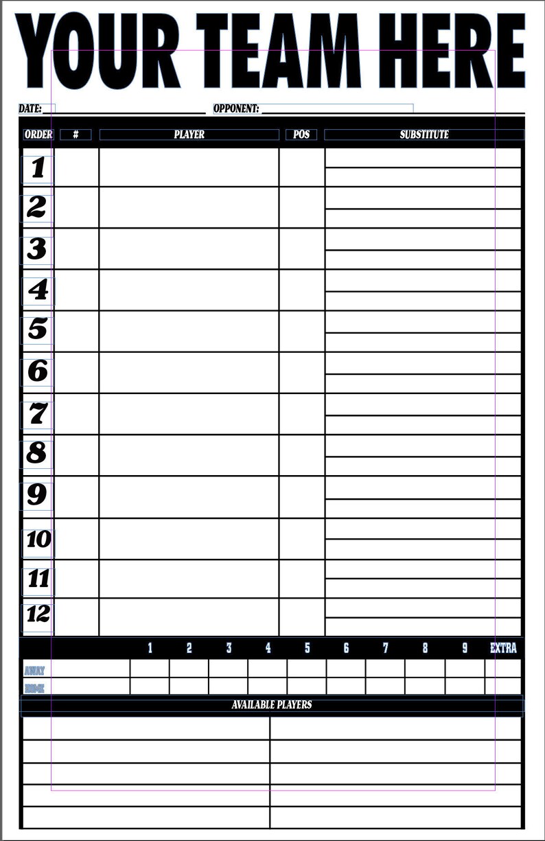 customizable baseball softball team lineup card baseball line up card