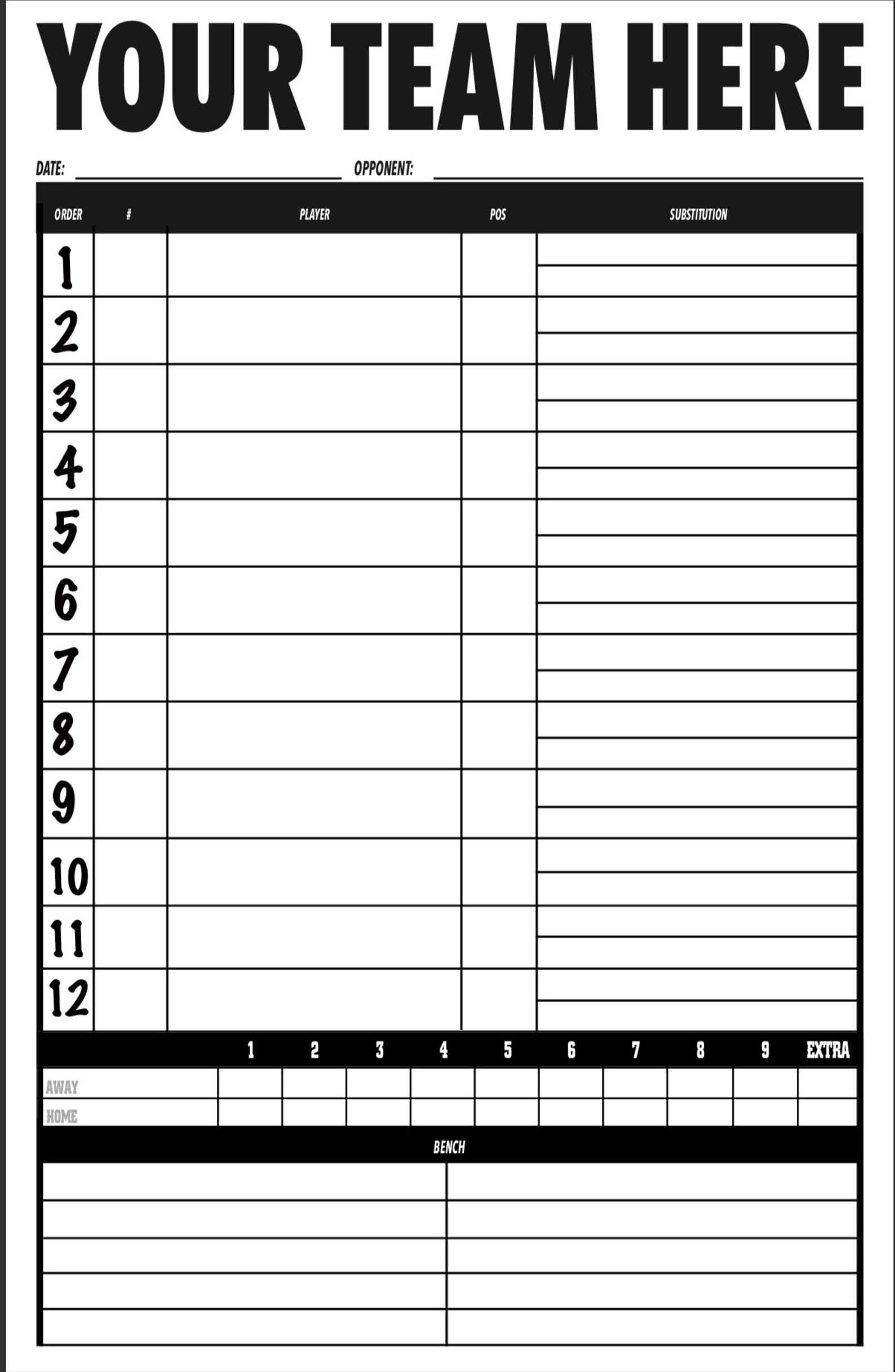 Printable Softball Lineup And Position Sheets