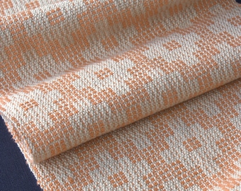 Scandinavian Crackle Style table runner with diamond motif in Orange and Natural