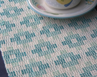 Scandinavian Crackle Style table Runner in Turquoise Shades