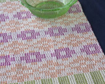Scandinavian Crackle Style table runner in Orange, Green, Pink and Natural