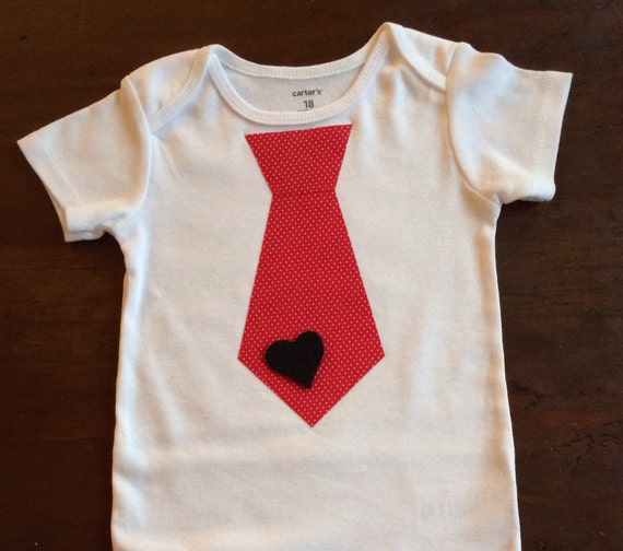 Items similar to Valentines Tie Bodysuit with felt heart, neck tie T ...