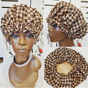 Brown/Beige Chevron LUXURY SATIN BONNET|Sleep Cap|Scrub Cap|Reversible Bonnet