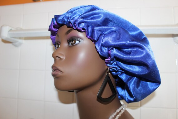 Blue Luxury Satin Bonnet Sleep Bonnet Charmeuse Natural Hair Etsy