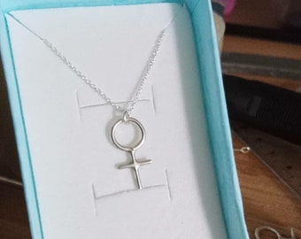 Handmade Sterling Silver Feminist Venus Symbol Necklace