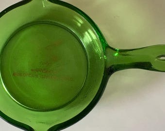 Antique Emerald Green Glass Skillet Frying Pan Souvenir Soldier's Grove Wisconsin