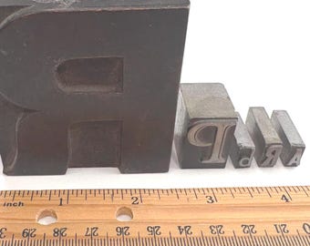 Vintage Letterpress Printing Blocks Letters Capital R P A Small b Metal - 5 Total