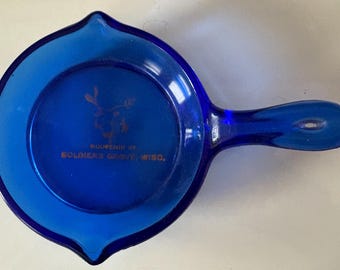 Antique Cobalt Blue Glass Skillet Frying Pan Souvenir Soldier's Grove Wisconsin