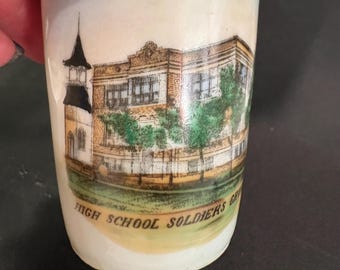 Antique Porcelain Souvenir Small Cup Soldier's Grove Wisconsin High School