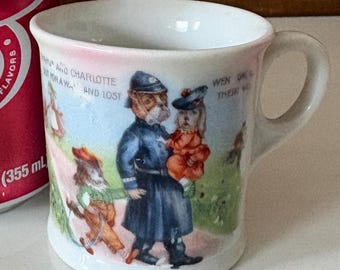 Vintage Porcelain Baby Cup: Charlie and Charlotte Nursery Rhyme, Three Crown China Germany