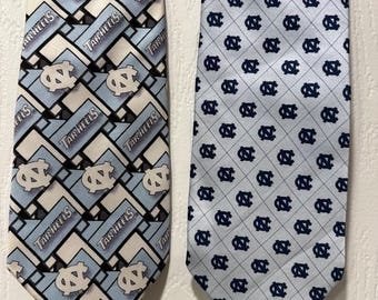 Pair of North Carolina TAR HEELS Ties 100% Silk UNC Larson & Varsity Vest Brands