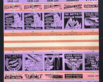 1950's 60's Matchbook Cover Full Sheet Unused Retro Vintage Advertising