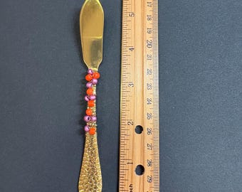 OOAK Beaded Gold Knife: Orange and Purple Beads