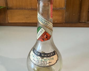 Vintage Mini Hiram Walker Creme de Menthe Bottle 1949 Wisconsin Tax Stamp