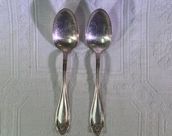 Vintage Silver Plate Set of 2 Teaspoons Floral Pattern - Wm Rogers