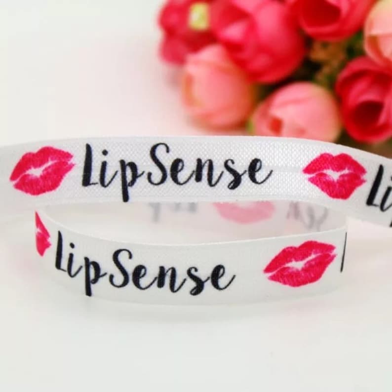 LipSense FOE Hair Ties Headbands Pink Lips-Fold Over Elastic Gifts-By the yard 1 yard