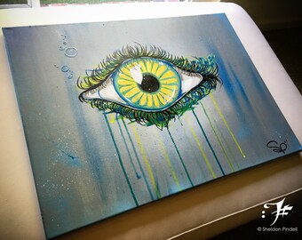 Abstract Eyeball Acrylic Painting: Textured Aquatic Art, 18x24