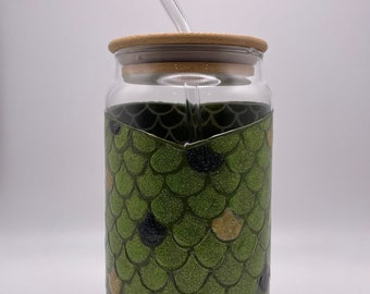 Hand Painted Mermaid Scales Sippy Cup - Army Green Acrylic Glass