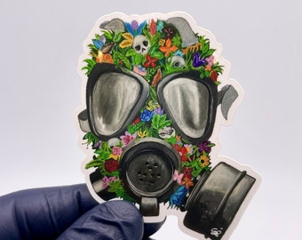 Gasmask Art Sticker, Beautiful Disaster, Acrylic Painting Sticker, Colorful Sticker, Floral Street Art, ArtGang Collection, Collectible Art