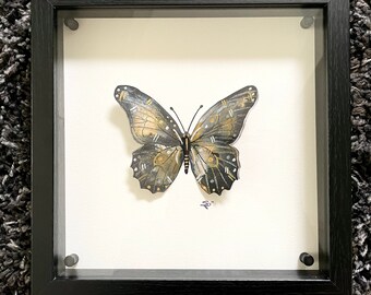 Black and Gold Watercolor Butterfly - 3D Butterfly Shadowbox, Hand Painted Watercolor Watercolor Pop Art, Great House Warming Gift